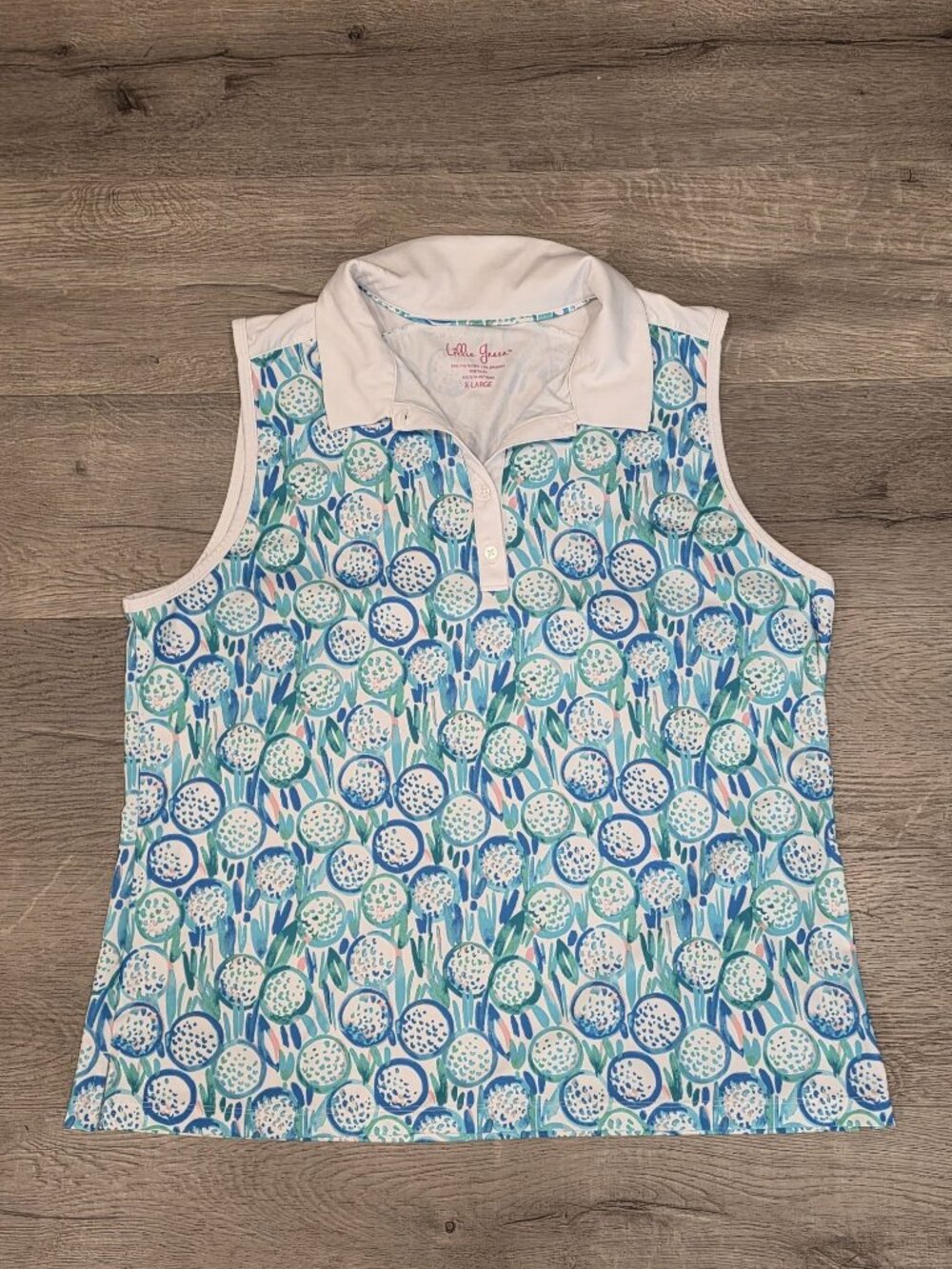 Lilly Green Womens Sleeveless Polo golf ball Print shirt bright Lightweight XL